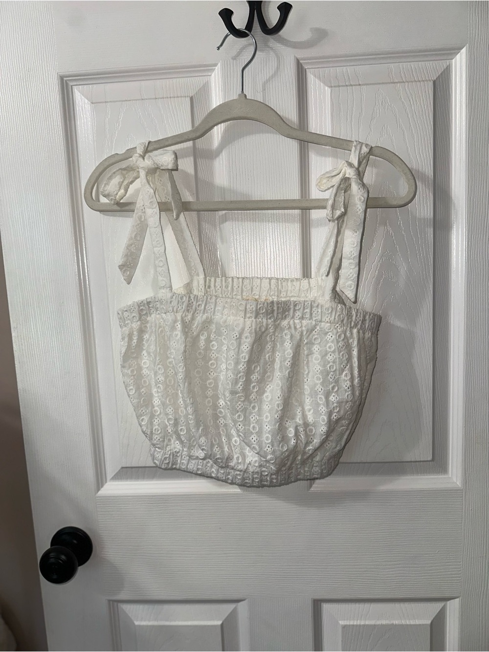 Hem & Thread White Eyelet Tie-Strap Crop Top